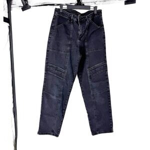 Sanctuary Los Angeles Womens Faded Black Moto Seam Straight Leg Jeans Size 31